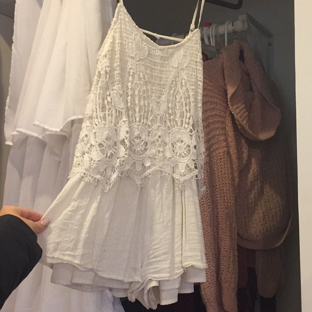 Cream crochet romper